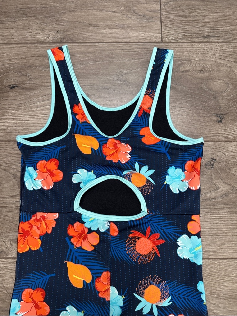 TomboyX Sleeveless Unisuit 5” One Piece Swimsuit Floral Blue Orange Size XS - Picture 5 of 10